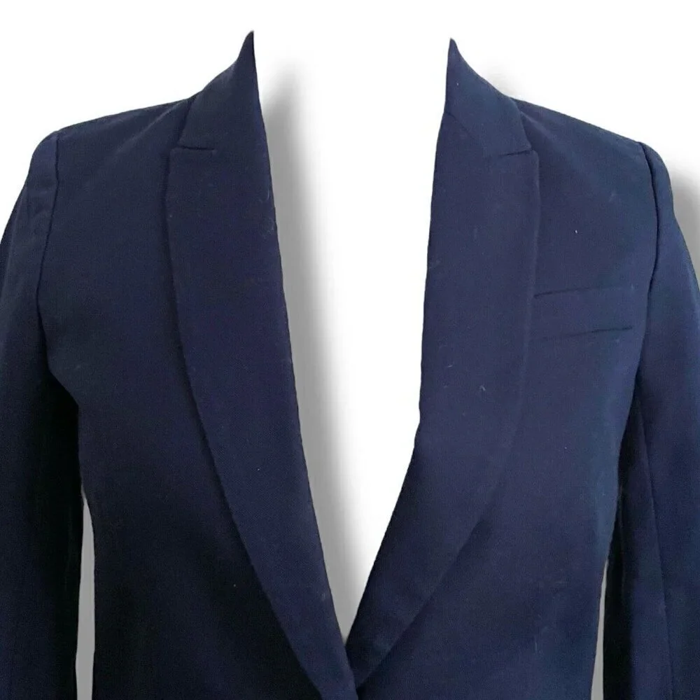 J by J Crew Women Cotton Work Blazer Sz 00 Navy Blue Preppy Career Office Cruise